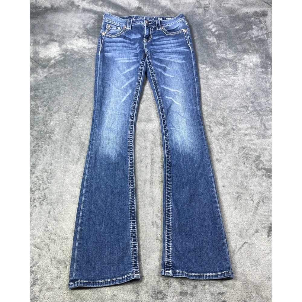 Miss Me Jeans Womens 26 Blue Signature Rise Boot Blue Y2K Punk Rhinestone